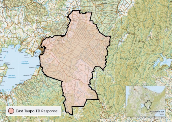 Map showing East Taupō TB response management area