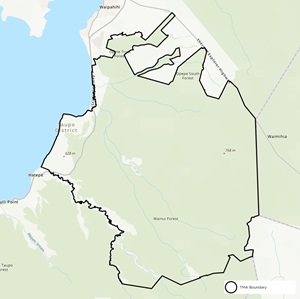 Map showing East Taupo TB management area boundaries